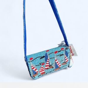 Viral Rare Hand Beaded Sailboat Bag in Red, White, Blue with sailboat charm